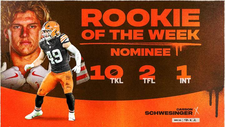Carson Schwesinger nominated for NFL Rookie of the Week for Week 11