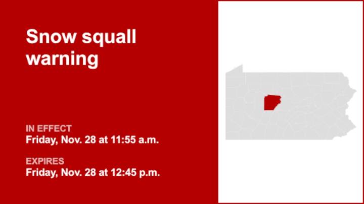 Snow squall warning active for Clearfield County Friday midday