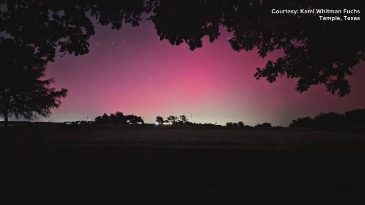 Northern Lights paint Texas skies in shades of green and magenta