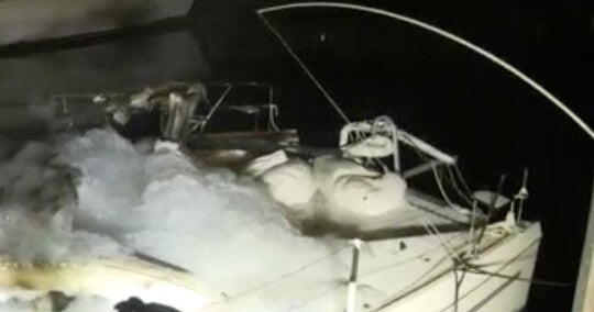 50-foot sailboat catches fire in Deerfield Beach, Broward firefighters battle early