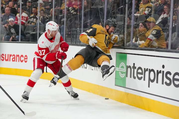 Red Wings finish road trip with shutout loss to Golden Knights