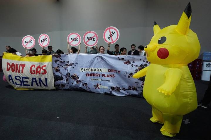 Protesters in Pikachu costumes demand Japan end fossil fuel financing at UN climate conference