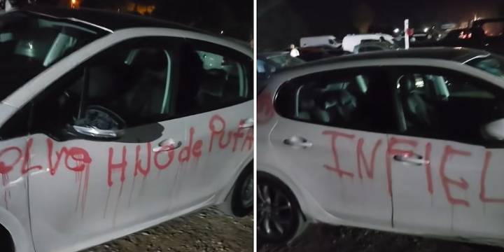 “Te extraño, infiel”: el mensaje pintado en un auto que impactó tras una fiesta en San Juan