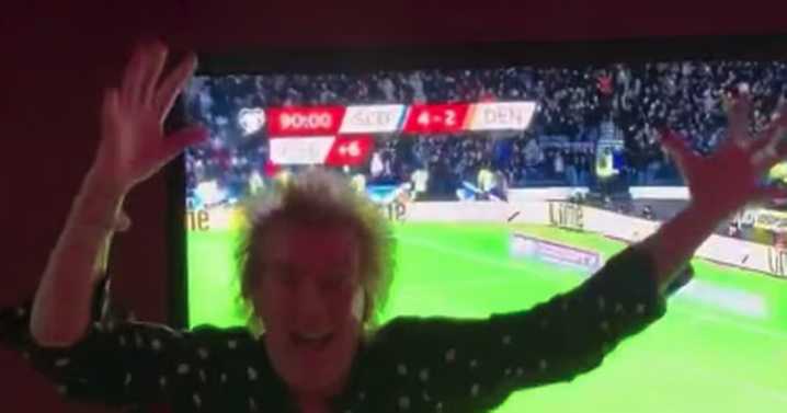 Footage shows ecstatic Rod Stewart celebrating Scotland's World Cup qualification with 'old mate' Ronnie Wood