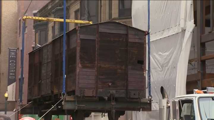 Railcar installed at upcoming Holocaust museum near Boston Common