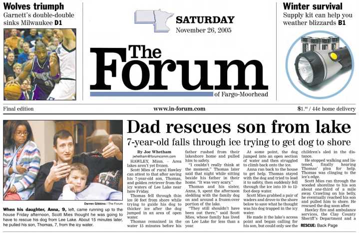 Today in History, 2005: Man saves 7-year-old son after fall through thin lake ice