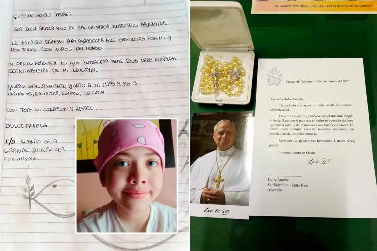 Dulce, una niña entrerriana con leucemia, recibió una carta y un rosario del Papa León XIV
