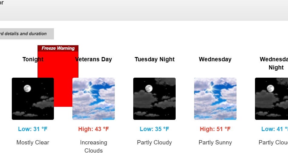 Cold temperatures, freeze warning issued for parts of North Jersey