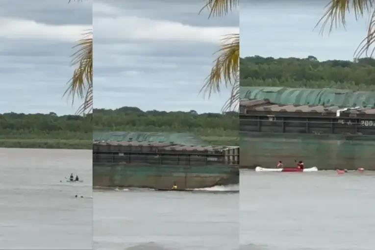 Video: un barco carguero casi chocó a varias personas en kayak en el río Paraná