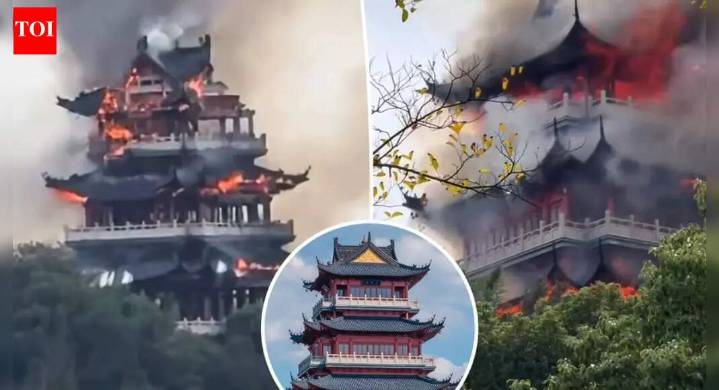 China’s Wenchang Pavilion blazes in fire after a tourist mishandled ceremonial candles