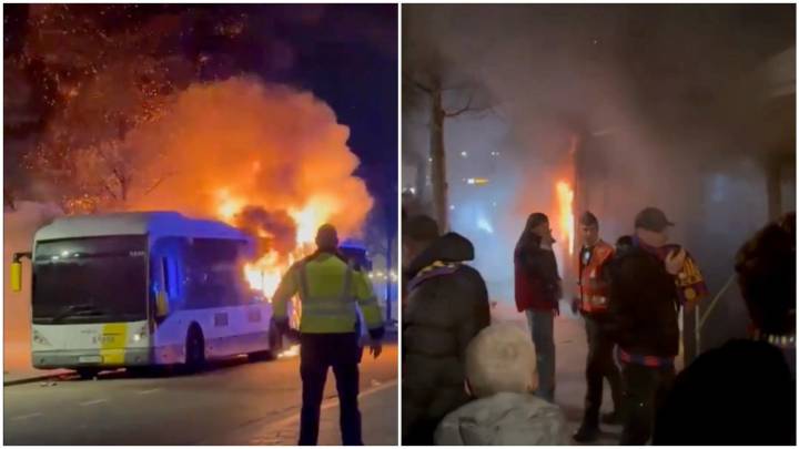 Sale ardiendo un autobús que trasladaba aficionados del Barcelona en Brujas