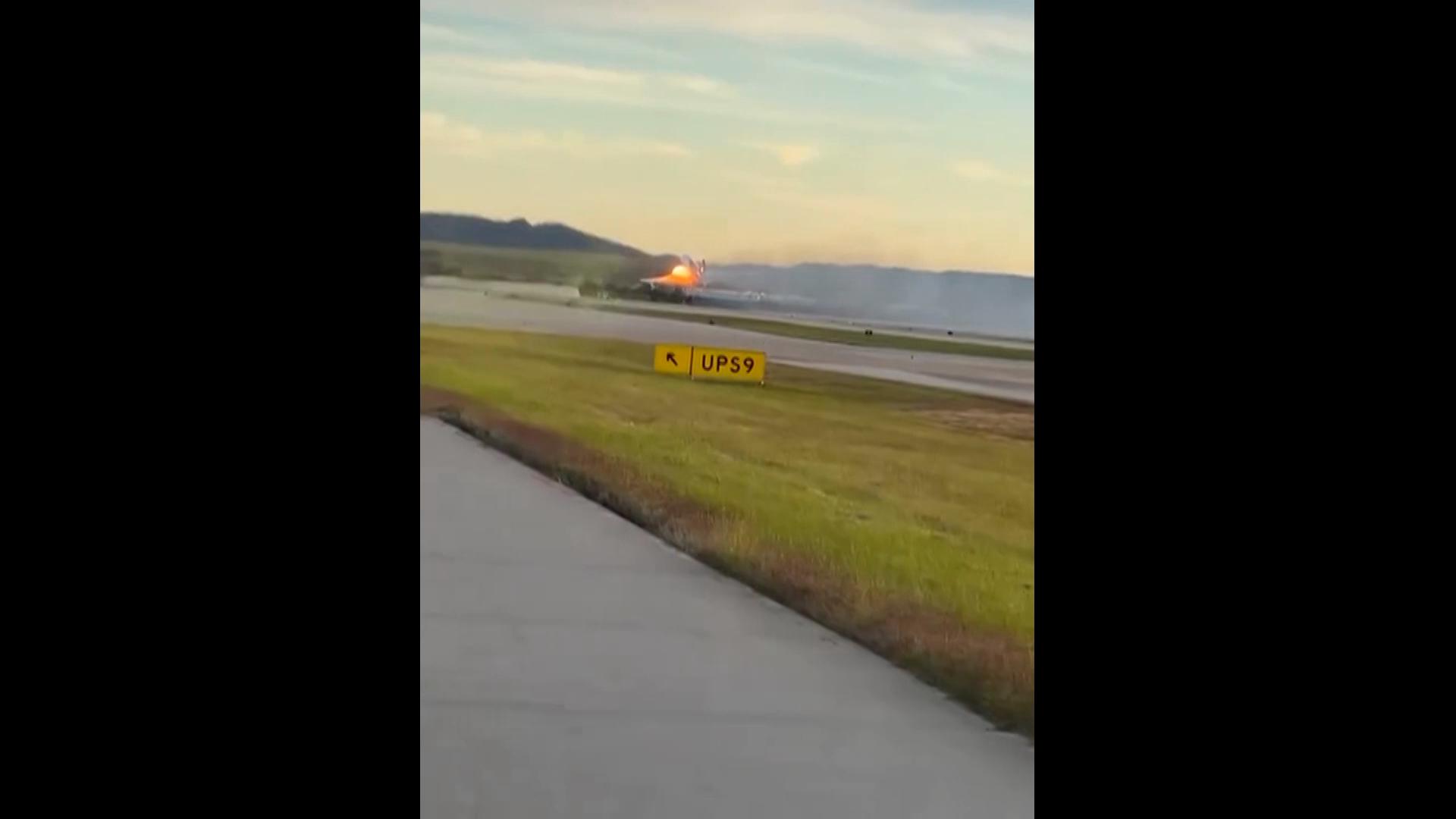 UPS cargo plane with 3 aboard explodes on takeoff at Louisville airport, igniting huge fire