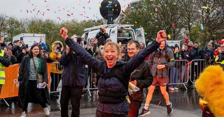 Sara Cox crosses finish line In Leeds after epic 135-mile run raising total of over £6m