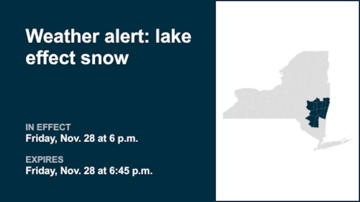 NY weather: Weather alert announced for lake effect snow in part of New York Friday evening