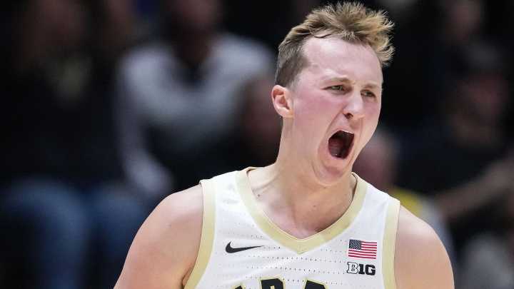 Purdue basketball Fletcher Loyer claims uneven rims vs Memphis at Baha Mar