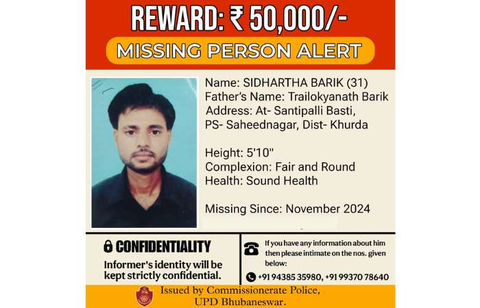 Bhubaneswar Police Offer ₹50K Reward to Find Missing Man