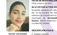 Familiares solicitan apoyo para localizar a joven mochitense desaparecida en Hermosillo
