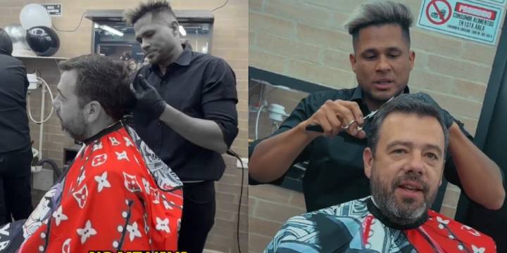 Carlos Fernando Galán se animó a cortarse el cabello en la inauguración de un nuevo punto cultural en Bogotá: “No me vaya a tusar”