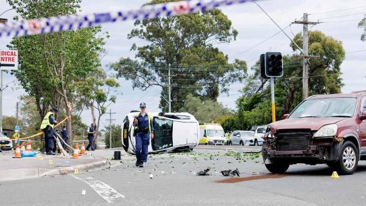 Three men in critical condition after horror crash outside Western Sydney restaurant