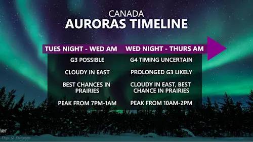 Two opportunities to see the northern lights, Canada, but some will miss out