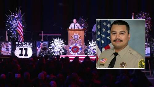 Realizan funeral del alguacil que fue asesinado a tiros en Rancho Cucamonga antes de una persecución en motocicleta