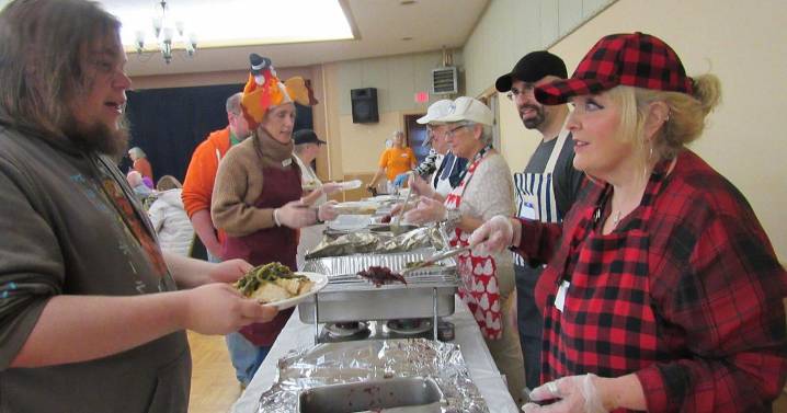 Community gathers for Thanksgiving meals in a 50