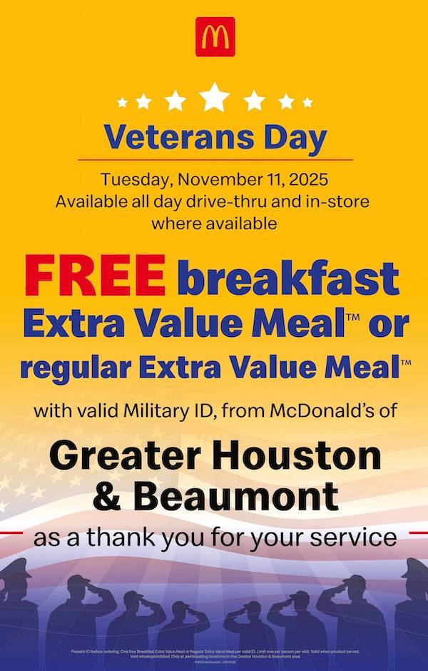 McDonald’s Honors Veterans and Active-Duty Service Members with Free Meals on Veterans Day