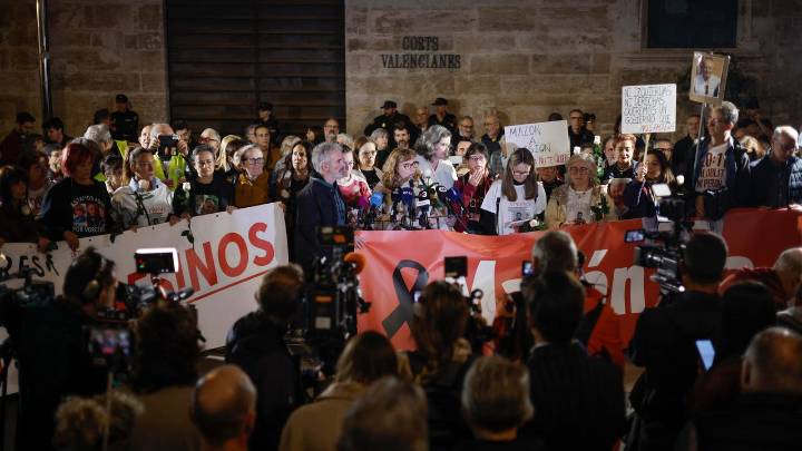 "Mazón a prisión": Cientos de personas se reúnen ante Les Corts para exigir su enjuiciamiento y que entregue el acta de diputado