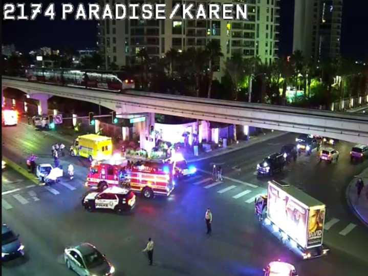 3 hospitalized in crash near Las Vegas Strip