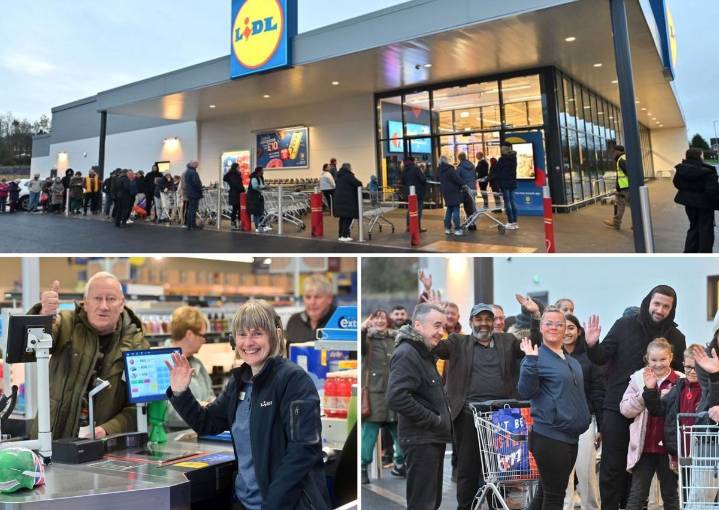 Shoppers queue outside Telford's new Lidl supermarket for opening day
