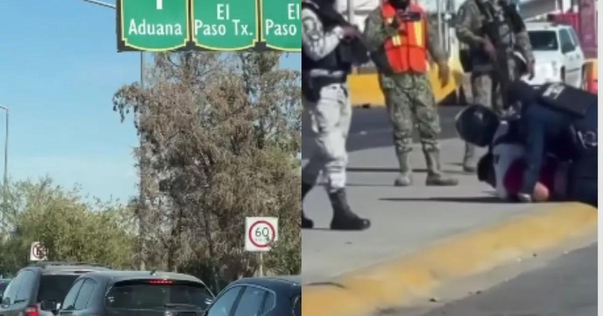 ¡Caos en cruce México-EU! Se mete a la fila y desata pelea con agente: no podían esposarlo