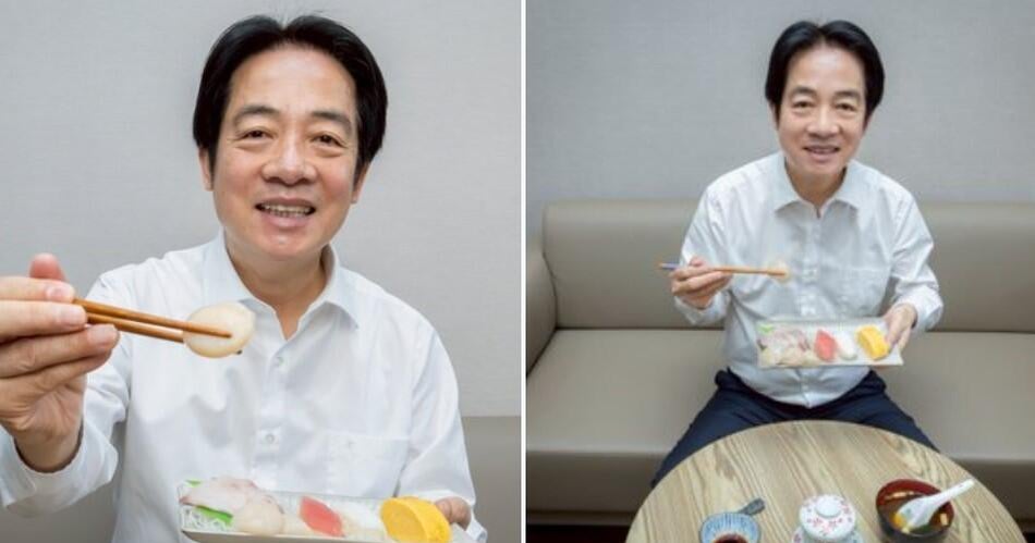 Taiwan's leader shows solidarity with Japan amid standoff with China by wielding a plateful of sushi