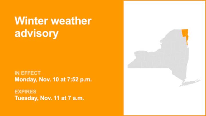 Winter weather advisory issued for North Country until Tuesday morning