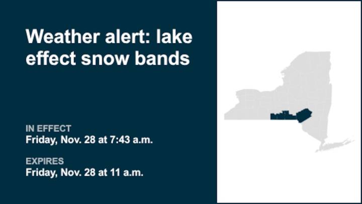 NY weather: Weather alert for lake effect snow bands in part of New York until Friday midday