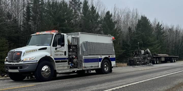 Semi truck destroyed after fire in Colvin Township