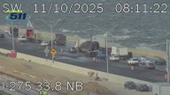 Waves crashing over Howard Frankland seawall