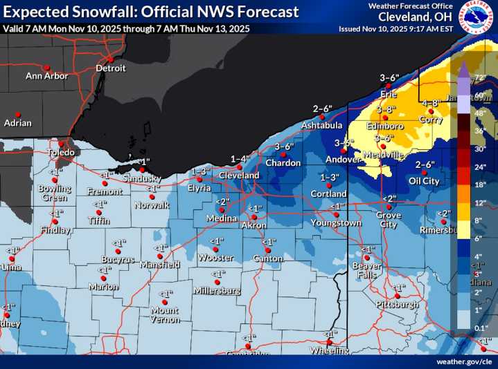 Lake-effect snow continues across NE Ohio: Here’s how much more is expected