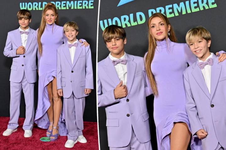 Shakira and her sons wear matching purple Stella McCartney looks for ‘Zootopia 2’ premiere in LA