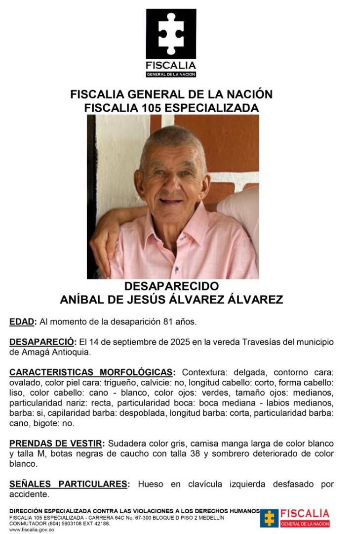 Aníbal de Jesús Álvarez desapareció en el municipio de Amagá
