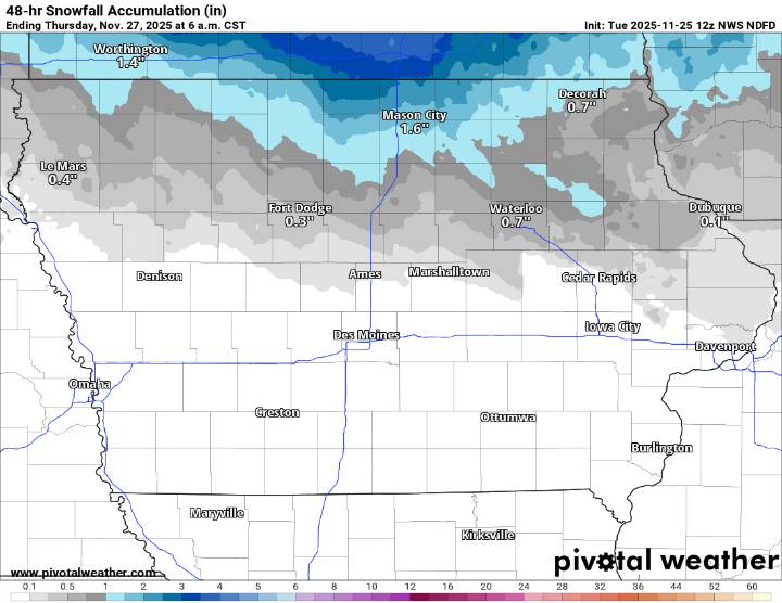 Light Snow Expected Across Northern Iowa Through Wednesday Morning