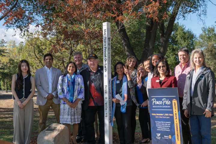 Saratoga Rotary unveils peace pole at West Valley College
