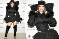 Cardi B shows off post-baby body in corseted puffer at Cybex event