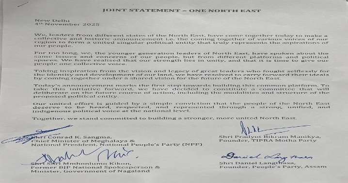 Northeast Leaders Unite Under 'One North East' Initiative to Form Common Political Platform