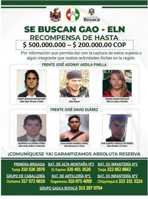 Estos son los guerrilleros más buscados del ELN: estarían detrás del atentado en Batallón de Tunja