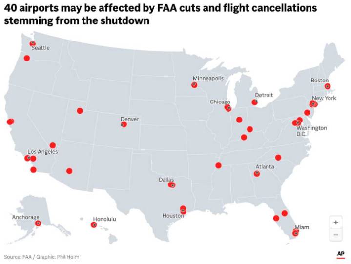 La era de turbulencias: el paro federal fuerza la cancelación de 1.000 + vuelos en EE.UU.