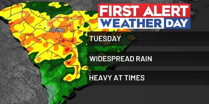 FIRST ALERT: First Alert Weather Day issued Tuesday for heavy rainfall