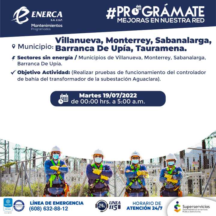 Suspensiones programadas de energía para el sur de Casanare este 19 de julio