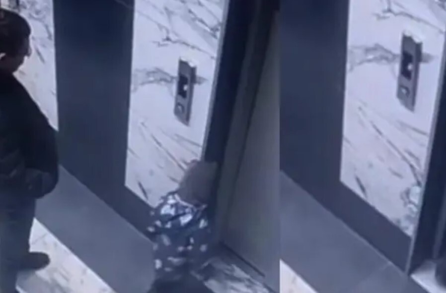 Padre evita que su hijo cayera en elevador