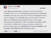 Trump criticizes Nigeria for the "killing of Christians"