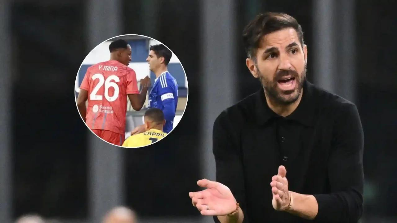 Yerry Mina desata la polémica en Italia: choque con Morata y molestia de Cesc Fàbregas